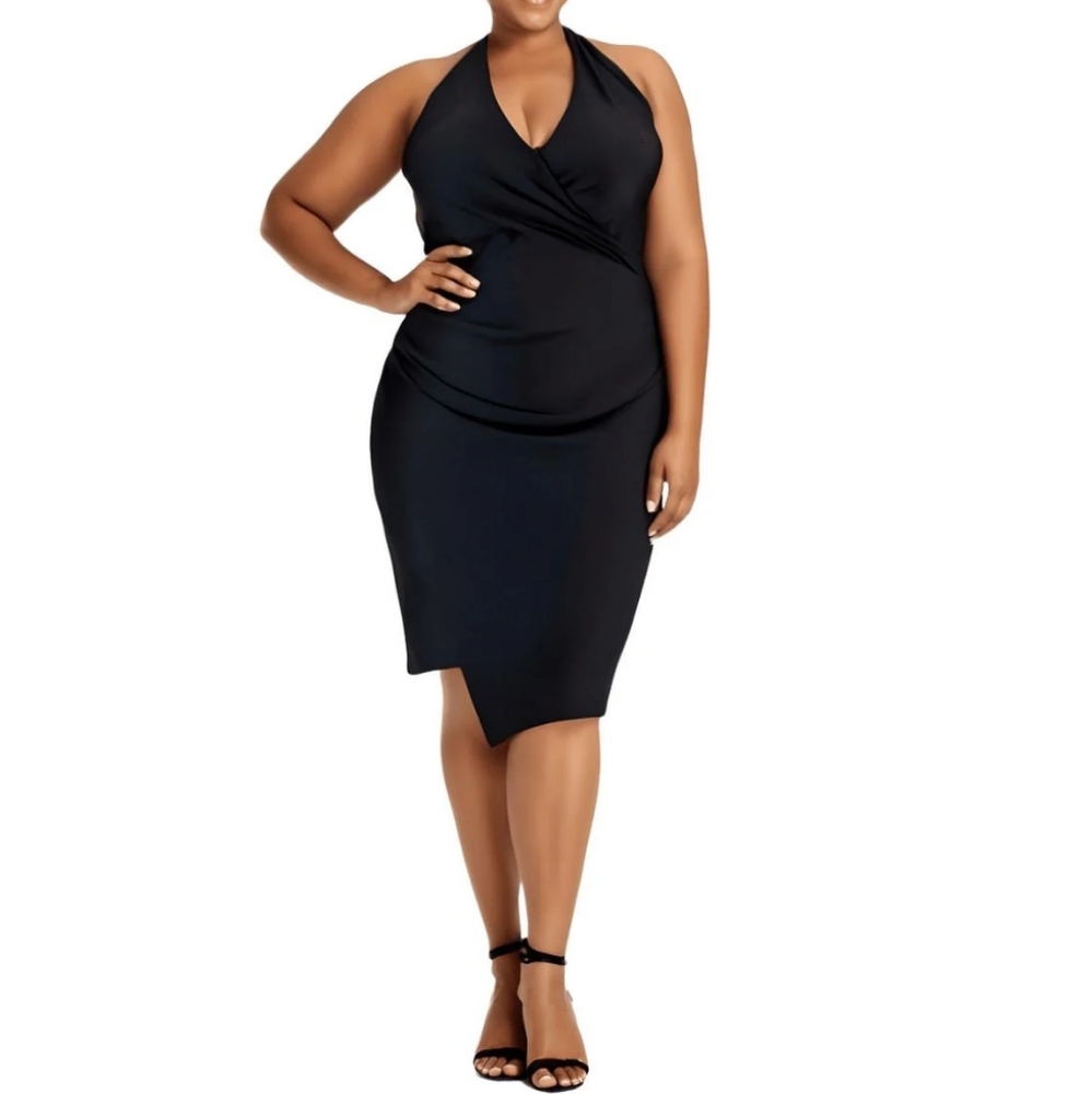 NWT City Studio 2X Black Asymmetrical Halter Dress Dressy Stretch Sexy 3086-Bm